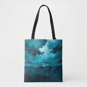 Moody Ocean Waves Under Stormy Sky – Abstract Seas Tote Bag