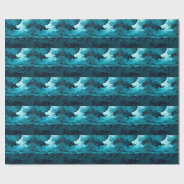 Moody Ocean Waves Under Stormy Sky – Abstract Seas Wrapping Paper (Flat)