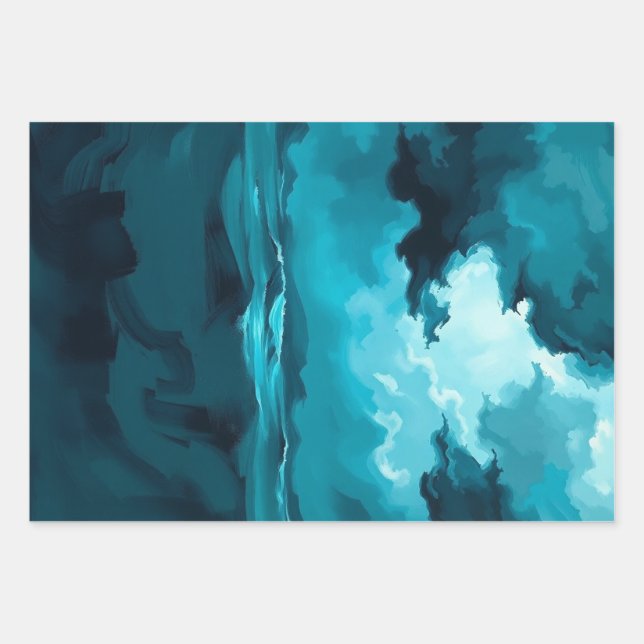 Moody Ocean Waves Under Stormy Sky – Abstract Seas Wrapping Paper Sheet (Front)