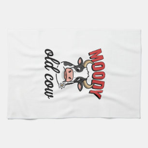 Moody Old Cow Vintage Funny Cow Shirt Design_1 Kitchen Towel