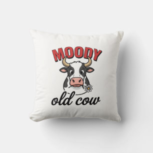 Moody Old Cow Vintage Funny Cow Shirt Design_1 Throw Pillow