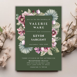 Moody Olive Burgundy Merlot Fig Botanical Wedding Invitation