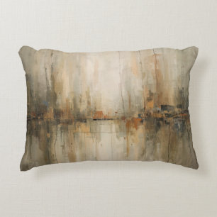 Moody Olive Grey Burnt Orange Amber Black Abstract Accent Pillow