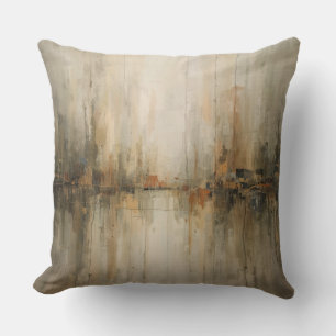 Moody Olive Grey Burnt Orange Amber Black Abstract Throw Pillow