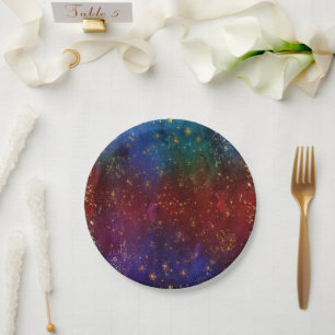 Moody Ombre Psychedelic Grunge Gold Stardust Paper Plate