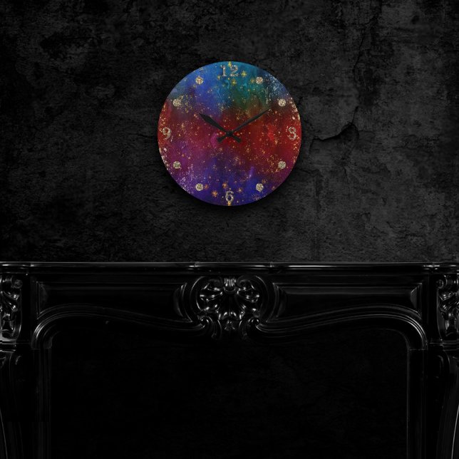 Moody Ombre | Psychedelic Grunge Gold Stardust Round Clock (Creator Uploaded)