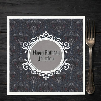 Moody Onyx Baroque Gothic Birthday Party Napkin