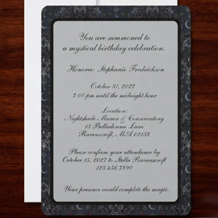 Moody Onyx Gothic Damask Raven Invitation