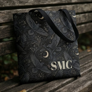 Moody Onyx Gothic Monogram Raven Tote Bag