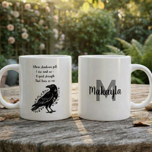 Moody Onyx Poetic Raven Silhouette Large Coffee Mug
