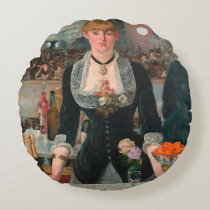 Moody Parisian Bar Manet A Bar at the Folies-Bergè Round Pillow