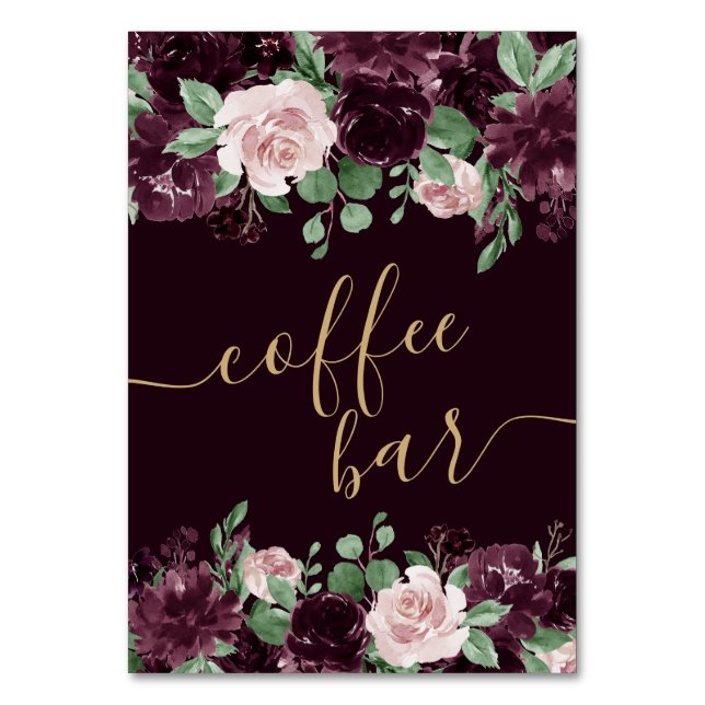 Moody Passion | Dramatic Purple Wine Coffee Bar Table Number (Front)