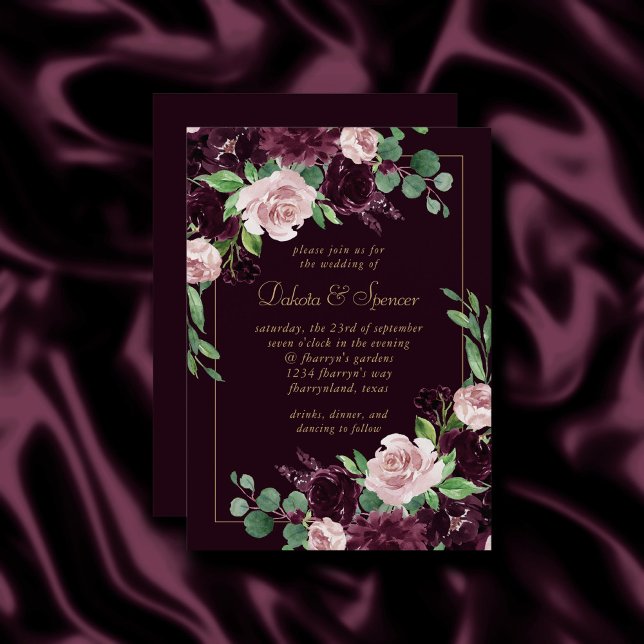 Moody Passion | Dramatic Purple Wine Rose Bouquet Invitation (Creator Uploaded)