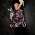 Moody Passion | Dramatic Purple Wine Rose Custom Tote Bag<br><div class="desc">Drama and intrigue meet sophisticated elegance in this moody jewel tone colour palette featuring hand-painted watercolor floral in luxurious purple shades of wine, bourdeaux, and dusty sangria embellished by green botanical laurel accents. From the "Boho Bloom" collection, this layout incorporates a rich Bohemian wildflower bouquet with radiant flower blooms and...</div>