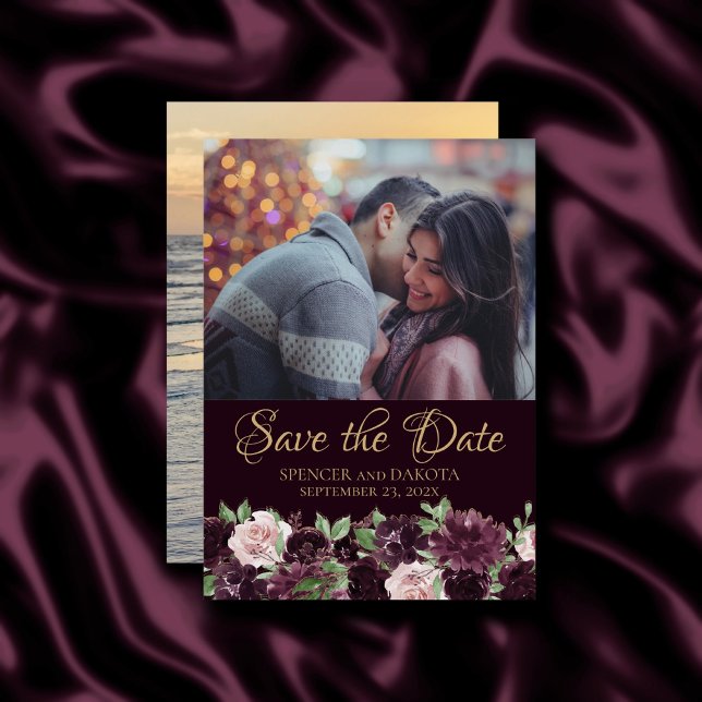Moody Passion | Dramatic Purple Wine Roses 2 Photo Save The Date (Creator Uploaded)