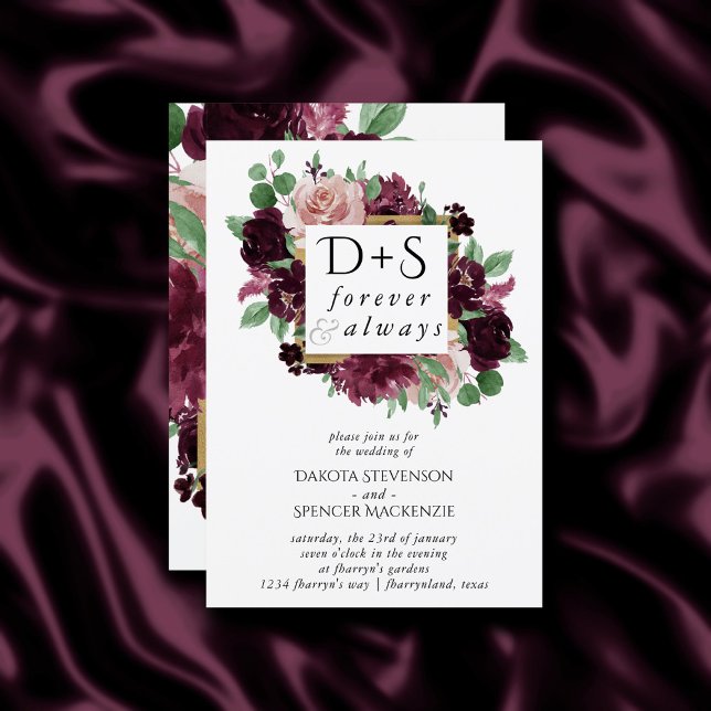 Moody Passion | Purple Wreath Monogram Photo Invitation (Creator Uploaded)