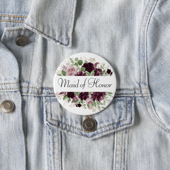 Moody Passions | Dramatic Purple Wine Bridal Party 3 Inch Round Button (In Situ)