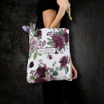 Moody Passions | Dramatic Purple Wine Bridesmaid Tote Bag<br><div class="desc">Drama and intrigue meet sophisticated elegance in this moody jewel tone colour palette featuring hand-painted watercolor floral in luxurious purple shades of wine, bourdeaux, and dusty sangria embellished by green botanical laurel accents. From the "Boho Bloom" collection, this layout incorporates a rich Bohemian wildflower bouquet with radiant flower blooms and...</div>