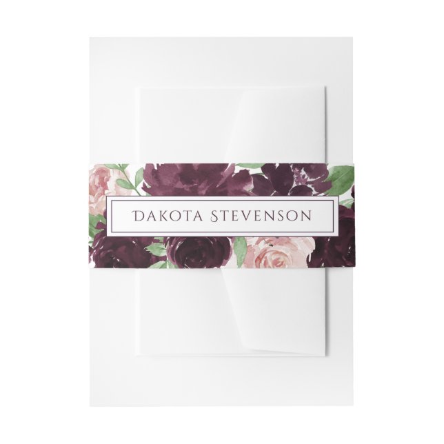 Moody Passions | Dramatic Purple Wine Rose Custom Invitation Belly Band (Front Example)
