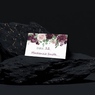 Moody Passions   Dramatic Purple Wine Rose Garland Place Card