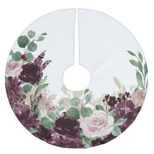 Moody Passions   Dramatic Purple Wine Rose Pattern Brushed Polyester Tree Skirt