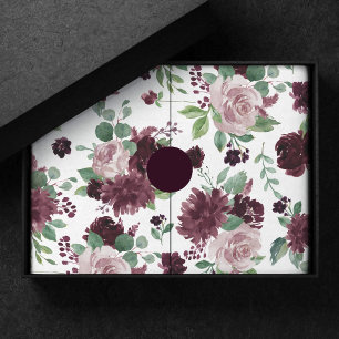 Moody Passions Dramatic Purple Wine Rose Pattern Tissue Paper