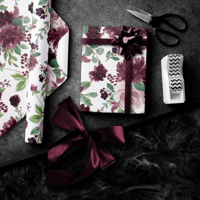 Moody Passions | Dramatic Purple Wine Rose Pattern Wrapping Paper (Creator Uploaded)