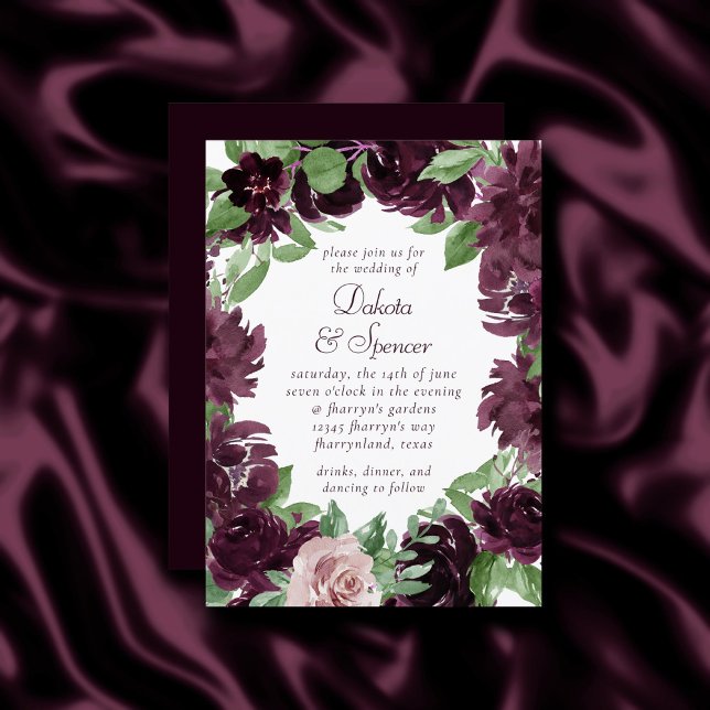 Moody Passions | Dramatic Purple Wine Rose Wreath Invitation (Creator Uploaded)