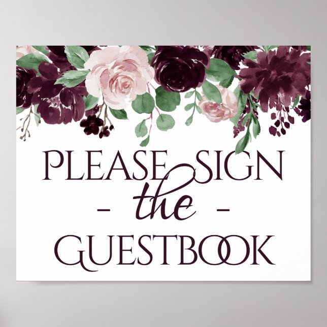 Moody Passions | Dramatic Wine Rose Guest Sign-In Poster (Front)