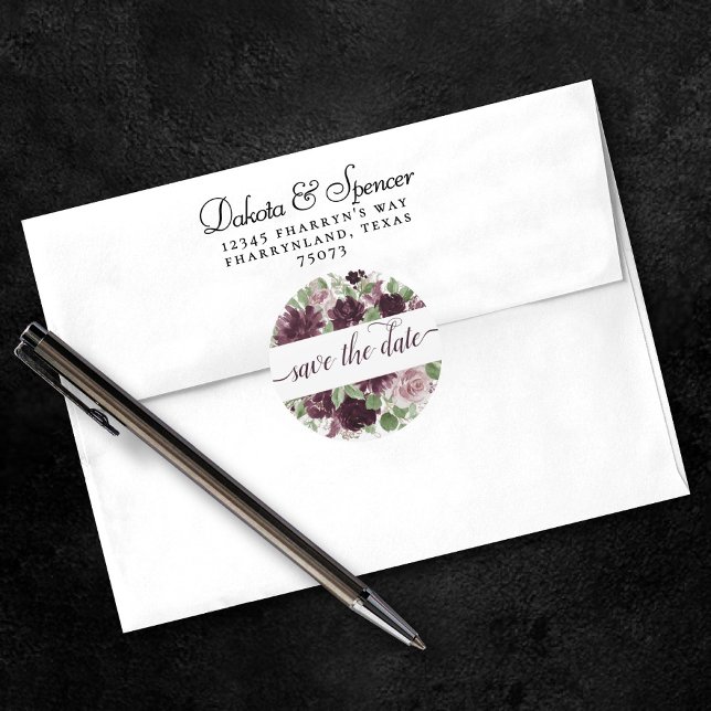 Moody Passions | Dramatic Wine Save the Date Classic Round Sticker (Creator Uploaded)