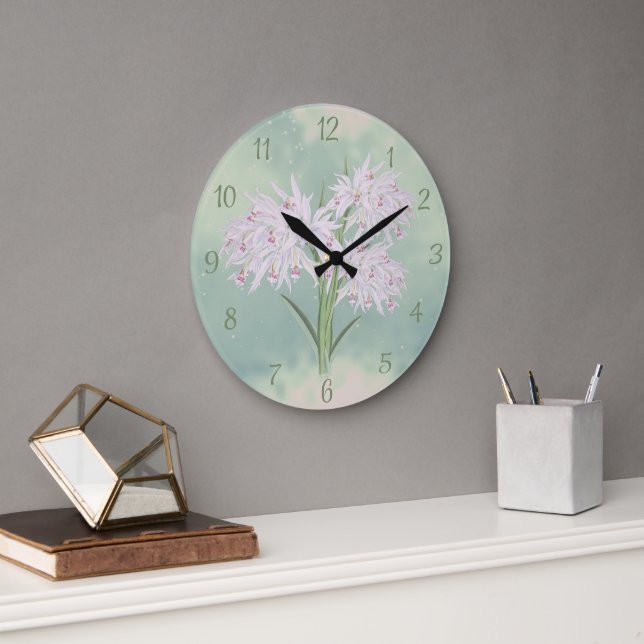 Moody Pastel Aquarelle Orchidées Horloge murale (Bureau)