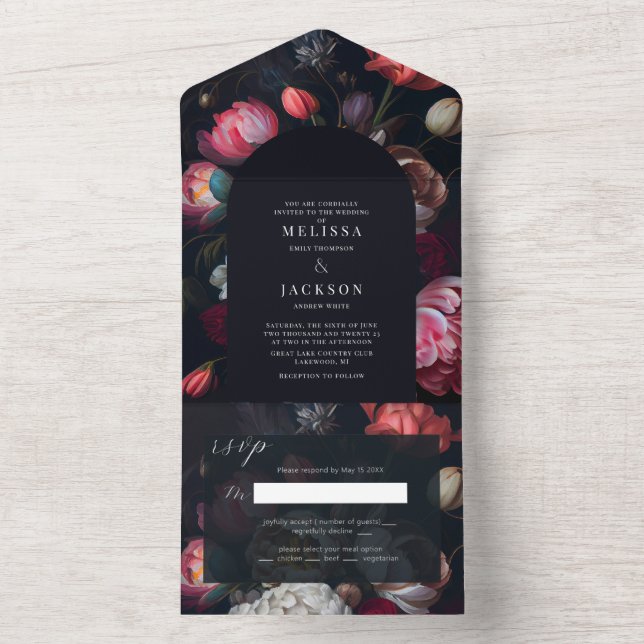 Moody Peony Floral Mariage Arch Invitation (À l'intérieur)