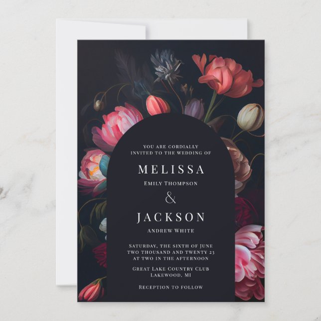 Moody Peony Floral Mariage Arch Invitation (Devant)