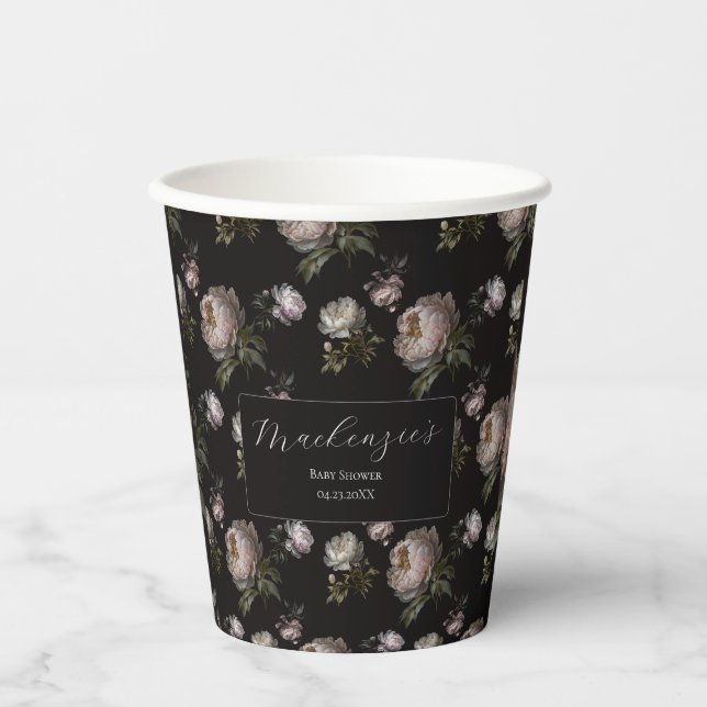 Moody Peony Flowers Baby Shower  Paper Cups (Front)