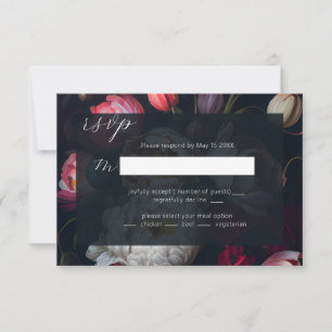 Moody Peony, Mariage peint noir carte RSVP