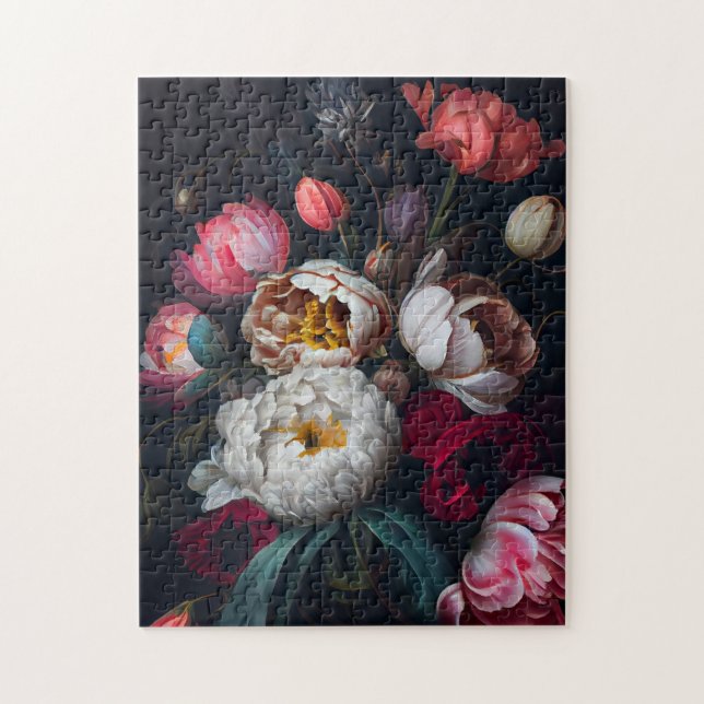 Moody Peony Painterly Floral Jigsaw Puzzle (Vertical)