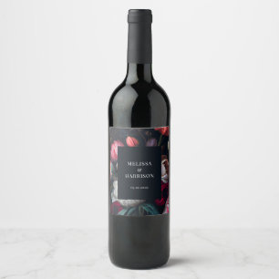 Moody Peony Painterly Floral Wedding  Wine Label