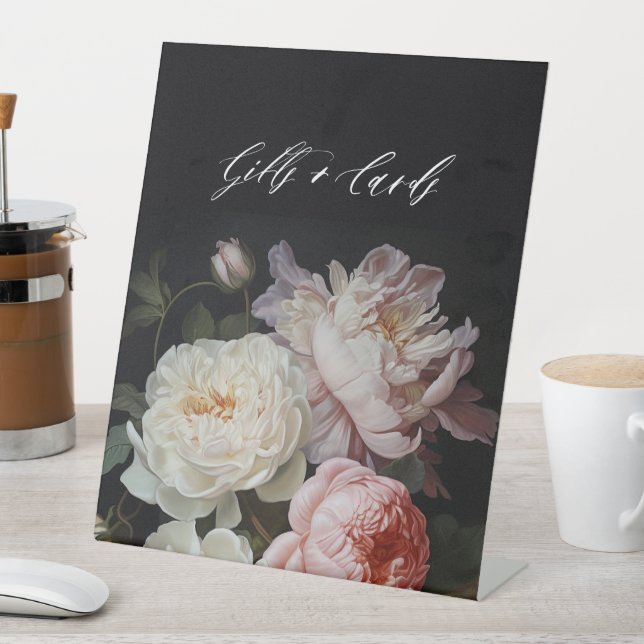Moody Peony Rose Floral Gifts and Cards Pedestal Sign (In SItu)