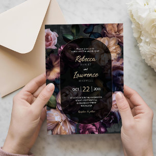 Moody pink florals wedding invitation