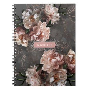 Moody Pink Flowers Vintage Swirls Elegant Custom Notebook