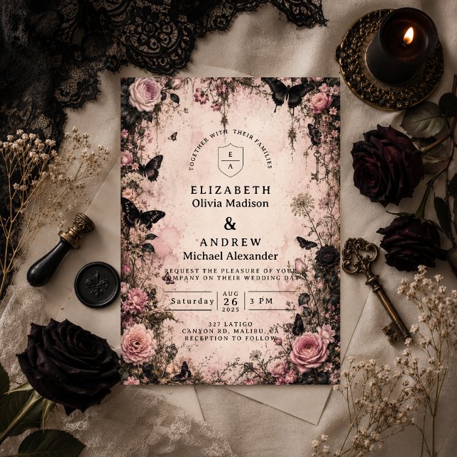 Moody Pink Goth Wedding Invitation (Creator Uploaded)