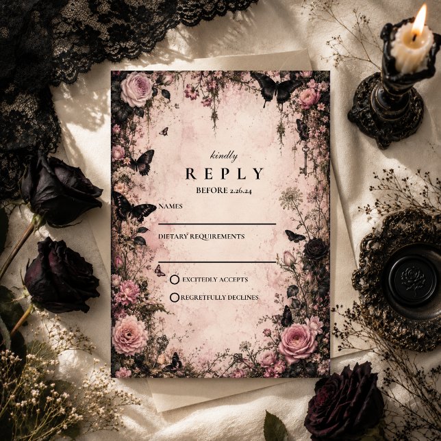 Moody Pink Goth Wedding RSVP Card (Creator Uploaded)