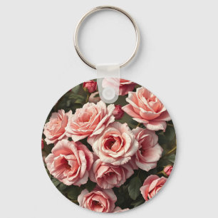 Moody Pink Rose Garden Pattern Keychain