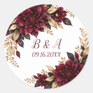 Moody Plum & Dark Floral Winter Wedding Envelope S Classic Round Sticker