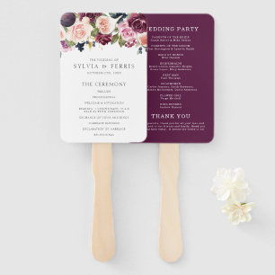 Moody Plum Floral and Fig Wedding Program Hand Fan