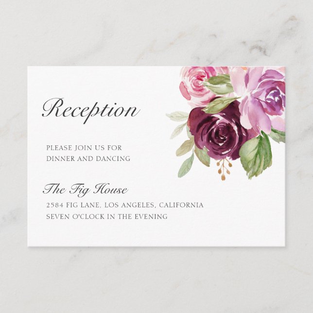 Moody Plum Floral Wedding Reception Enclosure Card (Front)
