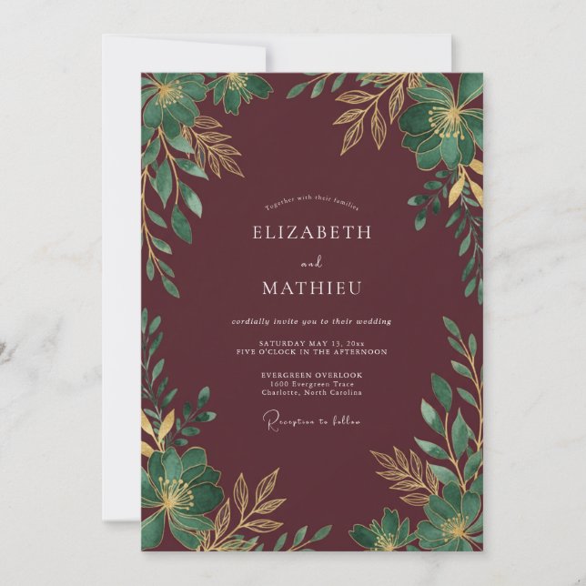 Moody Plum Foliage Eucalyptus Wedding Invitation (Front)