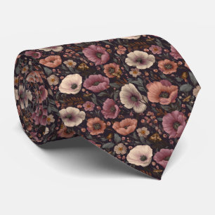 Moody Plum Garden Floral Personalized Wedding Tie