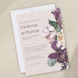 Moody Plum Orchid Floral Wedding Invitation