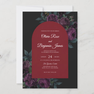 Moody Plum Ranunculus Eucalyptus Wedding Invitation